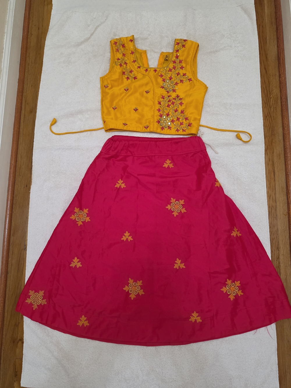 kids Girl Outfit Embroidered Floral Motif Hot Pink Top